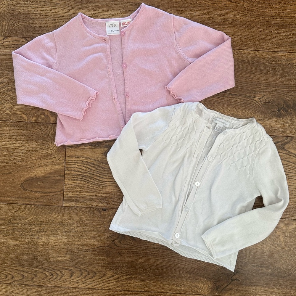 Zara Girls Pink Cardigan + White Knit Cardigan Set